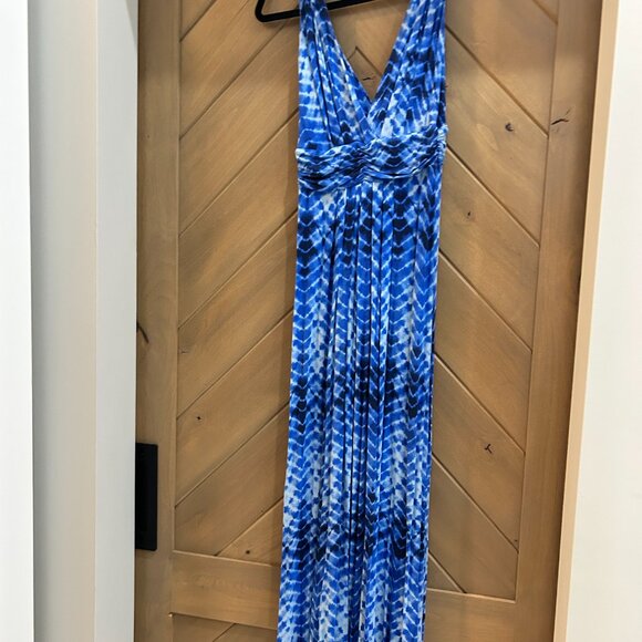 NWOT Tart Womens Sleeveless Maxi Maternity Dress Blue Tie Dye Double V-Neck - Picture 2 of 5